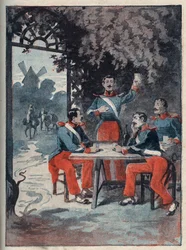 Os Quatro Sergentos (Jean Francois Bories (1795-1822), Jean Joseph Pommier (1796-1822), Marius Claude Raoulx (1797-1822)) e Charles Goubin (1798-1822) de La Rochelle acusados sob a Restauração de quererem derrubar a monarquia e as guilhotinas em 1822