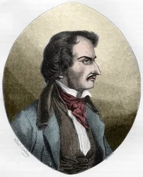 O poeta e assassino francês Pierre François Lacenaire (Lacenaire) - Pierre François Lacenaire (1803-1836), dândi, poeta, homem de letras francês - gravura de 1863 em “Le Livre Rouge - Histoire De L