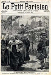 O Jubileu da Rainha de Inglaterra Victoria: o Senhor Prefeito de Londres Horatio Davies (1819-1901) e seus vereadores recebendo a Rainha chegaram à cidade. Em "Le Petit Parisien" em 27/06/1897. Coleção Particular