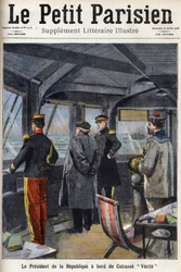 O Presidente da República Armand Fallieres (1841-1931) a bordo da Cuirasse "Verite". Um dos jornais "Le petit parisien" em 26/07/1908. Coleção privada.