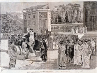 A chegada da Deianira, da peça Dejanira de Camille Saint-Saens, apresentada na arena de Beziers em 1898