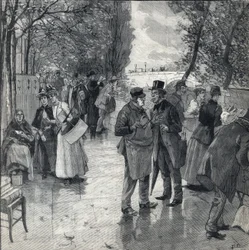 O passeio de livro de livros nas margens dos cais em Paris. Gravação em "Le petit parisien" em 30/10/1892. Coleção Particular