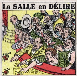 Os efeitos da música: espectadores de um teatro expressando sua alegria com gritos, aplausos e flores florescendo. Ilustração anónima de 1925. Coleção particular.