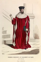 O primeiro presidente do Parlamento de Paris no século XVI sob o reinado do rei Henrique III - Primeiro Presidente do Parlamento de Paris Século XVI - coleção privada