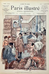 O crítico de caça nos Halles de Paris em 1887. Ilustração de Hermann Vogel (1856-1918). Gravura de 1887 no "Paris-Illustrous journal weekly".