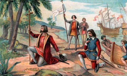 O desembarque de Cristóvão Colombo (Cristóvão Colombo, Cristoforo Colombo, Cristobal Colon) (1451-1506) no Novo Mundo
