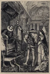 O casamento de Giulia Farnese com Orsino Orsini na casa de Rodrigo Borgia, 1489 - gravura de "Lucrezia Borgia" de Oscar Pio - 1883