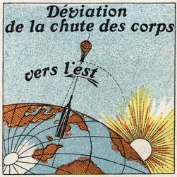 O pêndulo: desvio da queda dos corpos em direção ao leste. Ilustração anónima a partir de 1925. Coleção privada.
