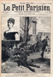 O suicídio do general Georges Boulanger (1837-1891) no cemitério de Ixelles, na Bélgica, diante do túmulo de Madame Bonnemains. Gravura em “Le Petit Parisien” de 1891. Coleção particular.