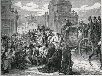 A entrada triunfante do Papa Pio VII (Pio) (1742-1823) em Roma (Roma) em 24 de maio de 1814. Gravura do século XIX. Coleção privada.
