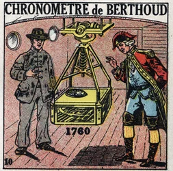 Tempo: Cronômetro marinho inventado por Ferdinand Berthoud (1727-1807) em 1760. Ilustração anónima a partir de 1925. Coleção privada.