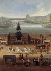 Tráfego na Pont Neuf em Paris no século XVII Detalhe. Pintura anónima. Paris, Musee Carnavalet