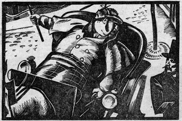 Factos diversos: o cocheiro Jacques Collignon, condenado pelo assassínio de um cliente que tinha apresentado uma queixa por uma corrida paga demasiado cara em Paris em 1855. Ilustração retirada de «Le Petit Journal illustré», 1931