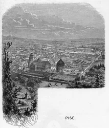 Vista da cidade de Pisa (Pisa), Itália. gravura de 1859 em "as galerias da Europa - Itália" de armengaud. Coleção particular.