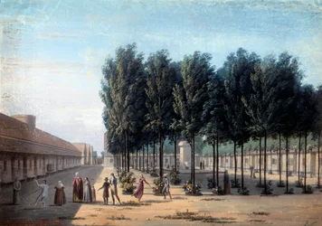 Vista do pátio do Paisibles no hospital de Bicetre A caminhada dos doentes mentais no Hospital em 1824. Guache anónima. Paris, Musee Carnavalet