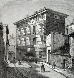 Vista da antiga prisão de La Force, rue du roi de Sicily em Paris no século XIX, Gravura, Colecção privada