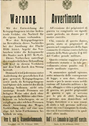 Alerta após a fuga dos prisioneiros de guerra italianos em 16 de Fevereiro de 1916 pedindo à população austríaca que não os ajudasse (gravação