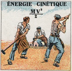 Trabalho e potência: cálculo da energia cinética. Ilustração anónima a partir de 1925. Coleção privada.