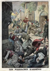 World War I, Armenian Genocide, Destruction of the Armenian population by Ottoman Turks, Ilustração do jornal francês Le Petite Journal, 12 de dezembro