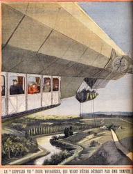 Zeppelin VII para viajantes que acabam de ser destruídos por uma tempestade. Gravação em "Le petit parisien" a 10/07/1910. Coleção privada.