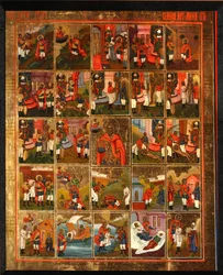 Saint Menas com cenas de sua vida, meados do século XIX.