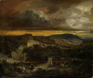 Paisagem ao entardecer com eremitas que regressam