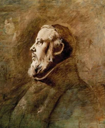 Retrato do busto de um monge de perfil (óleo sobre tela)