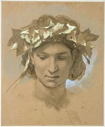 Cabeça feminina coroada de hera. Estudo para a pintura «O Banquete de Platão» (1873, Galeria Nacional de Berlim)