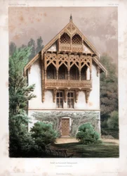 Frontão em um edifício residencial, Schonhausen, perto de Berlim, Alemanha, c1850