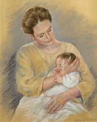 Vanessa Macdonald-Haig com o neto Toby, 2000 (pastel)