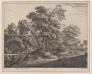 Camponesa e filha numa pequena ponte de madeira, século XVII.