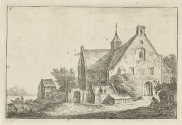 Igreja da vila na água Paisagens com edifícios (título da série)