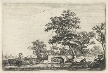 Números perto de uma ponte de pedra
Paisagens com figuras (título da série)