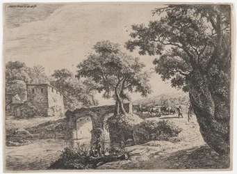 Rebanho perto de uma ponte de pedra, século XVII.