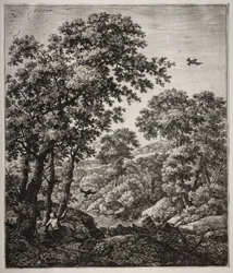 Seis grandes paisagens verticais com cenas do Antigo Testamento: Elijah Fed by the Ravens