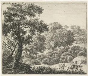 Dois cavaleiros num caminho florestal
Paisagens arborizadas (título da série)