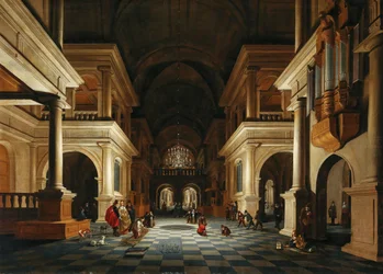 O interior de uma igreja com figuras elegantes, 1632.