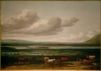 Paisagem do Baixo Reno perto de Kleve com a Fortaleza de Schenkenschanz, Hoch- e Niederelten