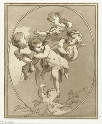 Cinco putti com ramos de flores