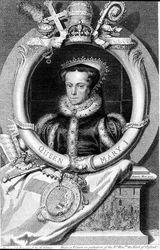 Mary I (1516-58) Rainha de Inglaterra de 1553, gravada por George Vertue (1684-1756) (gravura)
