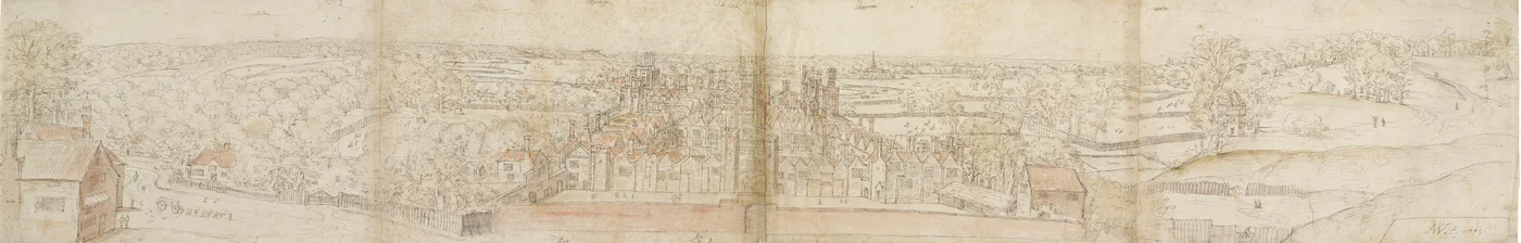 Palácio de Oatlands do Sul, 1559. Verso: Palácio de Richmond e Telhados de Oatlands, 1559