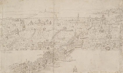 Panorama de Londres visto de Southwark: London Bridge, 1554