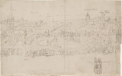 Panorama de Londres visto de Southwark: Catedral de São Paulo, 1554