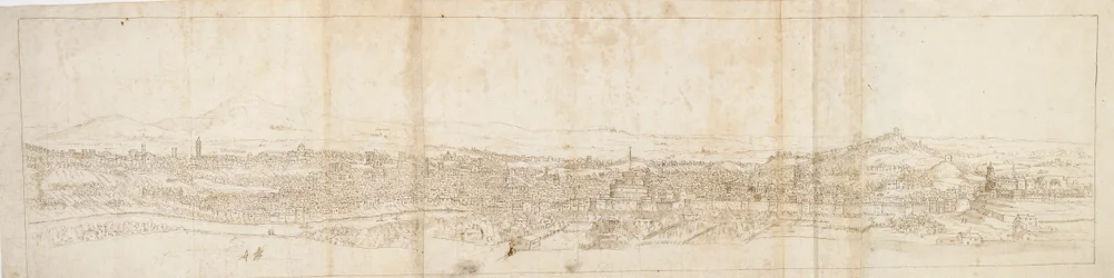 Vista panorâmica de Roma de Monte Mario, Castel S. Angelo em primeiro plano, década de 1550