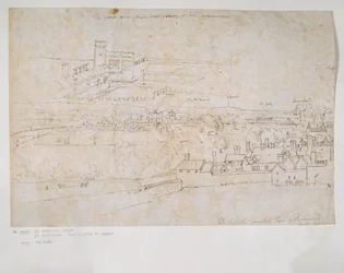 Folha de estudos dos palácios de Hampton Court e Richmond e da paisagem circundante