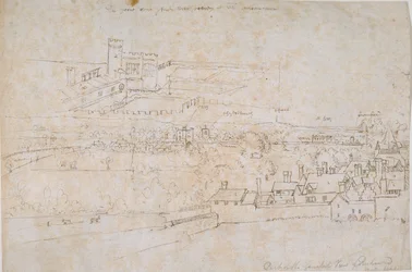 Folha de estudos dos Palácios de Hampton Court, Richmond e arredores, c1560.