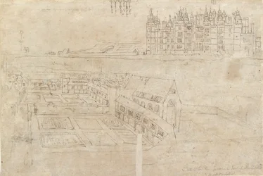 A frente do rio do Palácio de Richmond e Jardins Privados, década de 1550