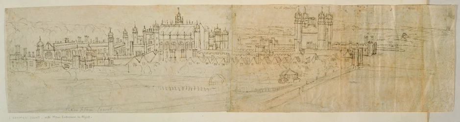 Vista de Hampton Court do Norte, do &39;Panorama de Londres&39;, c.1544 (caneta e tinta no papel)