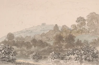 Paisagem com riacho em primeiro plano