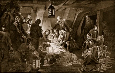 A morte de Nelson, 1805, ilustração da "História da nação britânica" de Hutchinson, c.1923